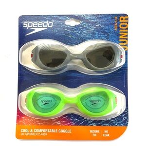 Speedo Junior Sprinter 2pk Swim Cool Comfortable Goggles Age 6-14 Grey Green